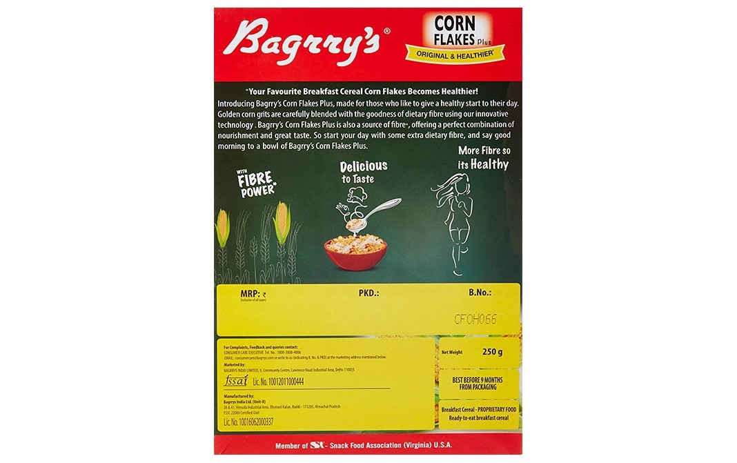 Bagrry's Corn Flakes Plus Original & Healthy   Box  250 grams